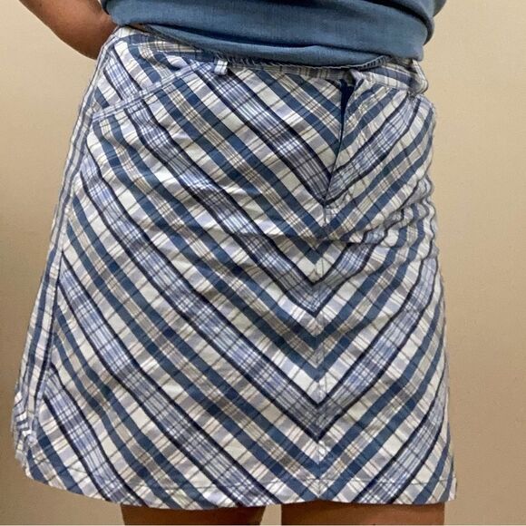 CROFT and BARROW Blue White Diagonal Plaid Skort Skirt Lined Womens Size 14 - Picture 2 of 14